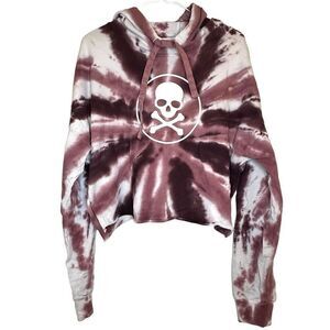 Soul Soulcycle Skull Tie Dye Long Sleeve Cropped Pullover Hoodie Maroon Medium